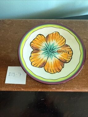 Hibiscus Pattern Appetizer Plate by Clay Art